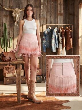 Peach Love California Pink Ombre Fringed Mini Skirt - Never been worn